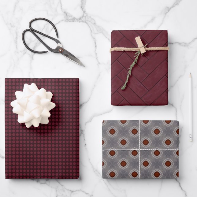 Hoja De Papel De Regalo Conjunto Masculino Rojo Oscuro (Anverso)