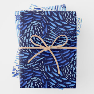 Hoja De Papel De Regalo Conjunto náutico de tres océanos azules