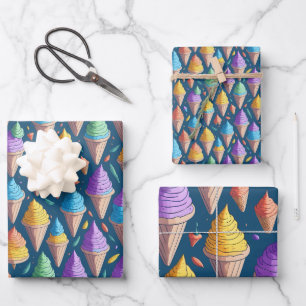 Hoja De Papel De Regalo Conos de helado divertidos y coloridos de arcoíris