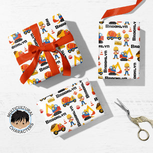 Hoja De Papel De Regalo Construcción multicultural de niños personalizada