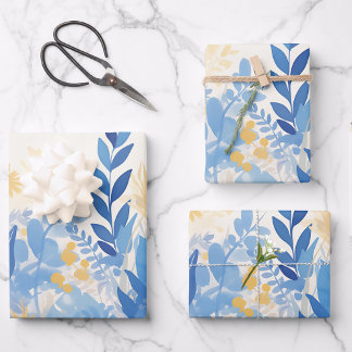 Hoja De Papel De Regalo Cool Summer Blue Floral Botanical Garden