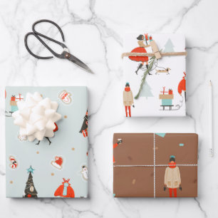 Hoja De Papel De Regalo Cool Yule   Navidad de mediados de siglo