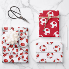 Hoja De Papel De Regalo coordinación de balones de fútbol rojo con estampa