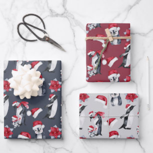 Hoja De Papel De Regalo Coordinación de pingüinos Navidades de acuarela