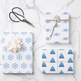 Hoja De Papel De Regalo Copo de Nieve Azul, Alegría y Patrón de Árbol de N