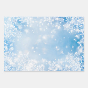 Hoja De Papel De Regalo Copo de nieve blanco sobre fondo azul invierno