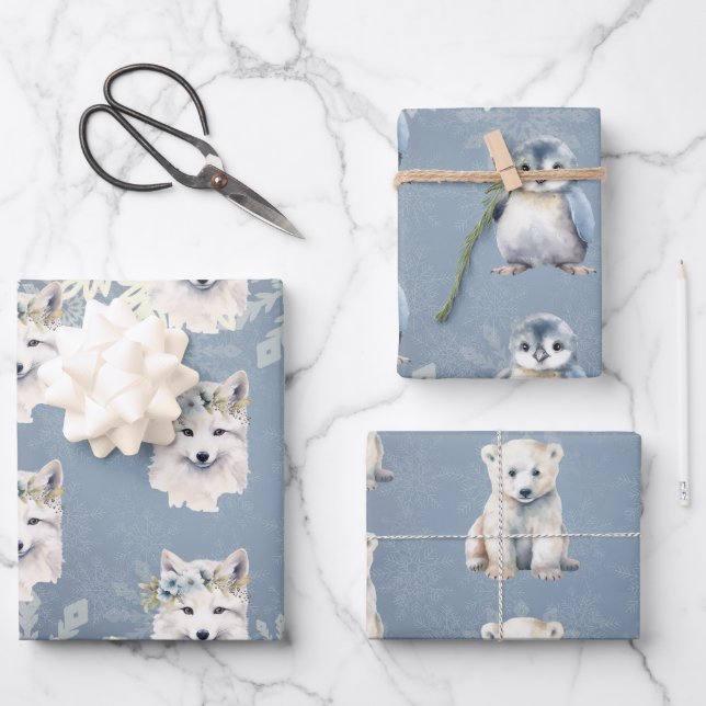 Hoja De Papel De Regalo Copo de nieve de los animales del Ártico (Anverso)