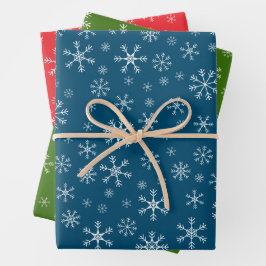 Hoja De Papel De Regalo Copo de Nieve de Navidad Rojo Verde Azul Blanco