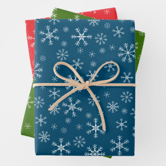 Hoja De Papel De Regalo Copo de Nieve de Navidad Rojo Verde Azul Blanco