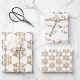 Hoja De Papel De Regalo Copo de nieve dorado - Efecto Purpurina