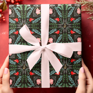 Hoja De Papel De Regalo Copo de nieve invernal, Poinsettias, Cardenales