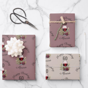 Hoja De Papel De Regalo Copo de Vino Tinto Olivo Acuarela 50 Cumpleaños 