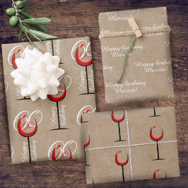 Hoja De Papel De Regalo Copo de vino tinto rústico Script Regalo de cumple
