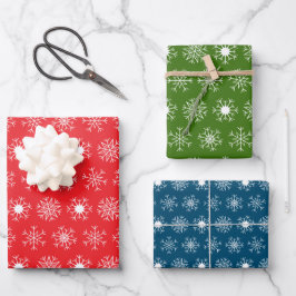 Hoja De Papel De Regalo Copos de Navidad, Clásico Rojo Verde Azul Blanco