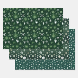 Hoja De Papel De Regalo Copos de nieve - Blanco sobre verde