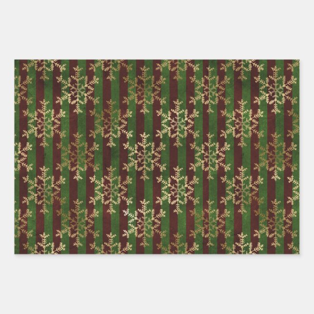 Hoja De Papel De Regalo Copos de nieve dorados góticos (Anverso)