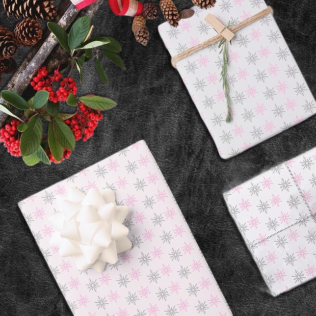 Hoja De Papel De Regalo Copos de nieve gris rosa (Subido por el creador)