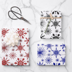 Hoja De Papel De Regalo Copos De Nieve Y Esparkolas De Color Negro Y Azul 