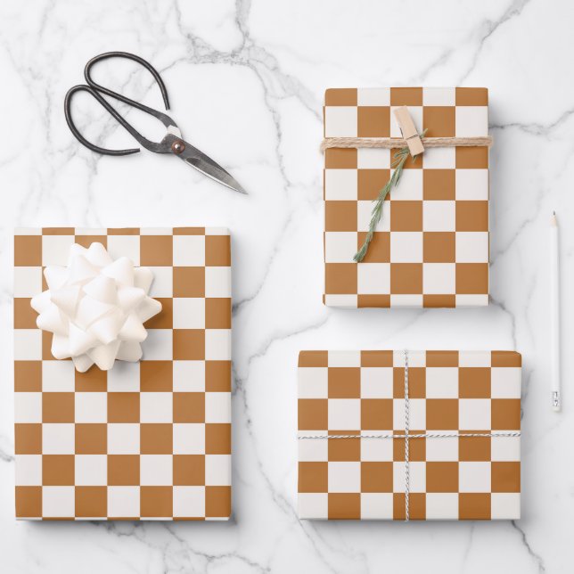 Hoja De Papel De Regalo Copper and eggshell checkerboard pattern (Anverso)