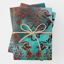 Hoja De Papel De Regalo Copper Patina Rustask Damask