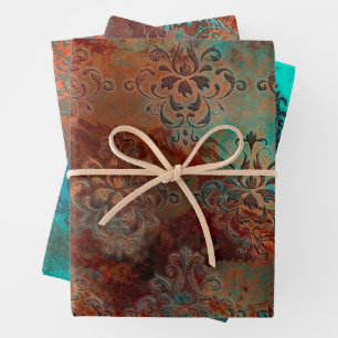 Hoja De Papel De Regalo Copper Patina Rustask Damask