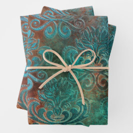 Hoja De Papel De Regalo Copper Patina Rustask Damask