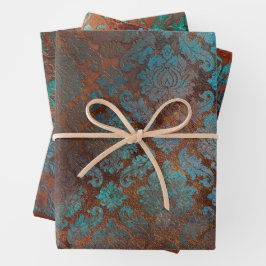 Hoja De Papel De Regalo Copper Patina Rustask Damask