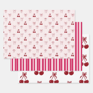 Hoja De Papel De Regalo Coqueta de Cereza Rosa Patrón Lindo Oficio Raya