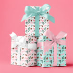 Hoja De Papel De Regalo Coquetas rosas, arcos y gallos de pino evergreen<br><div class="desc">Pequeños y pequeños arcos de coqueta rosa,  adornados con ramos de pino de abeto verde,  sobre un trío de colores de fondo: blanco,  rosa pálido y verde pálido.</div>
