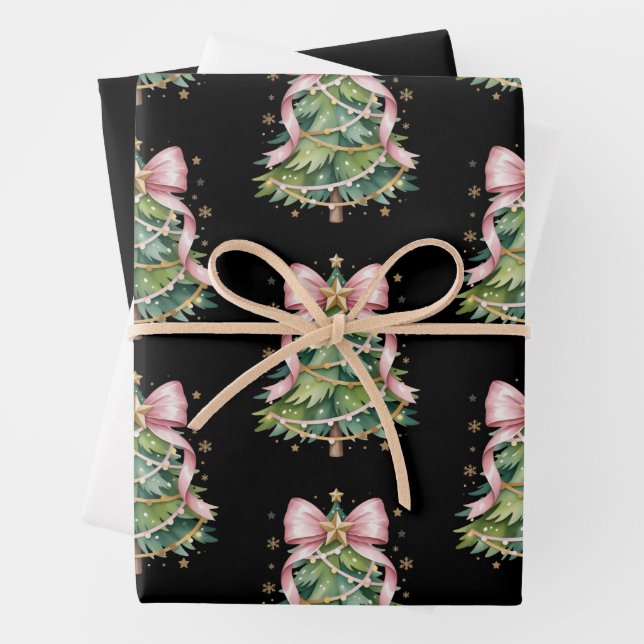 Hoja De Papel De Regalo Coquette Bow Christmas Tree Holiday Girly Cute (In situ)