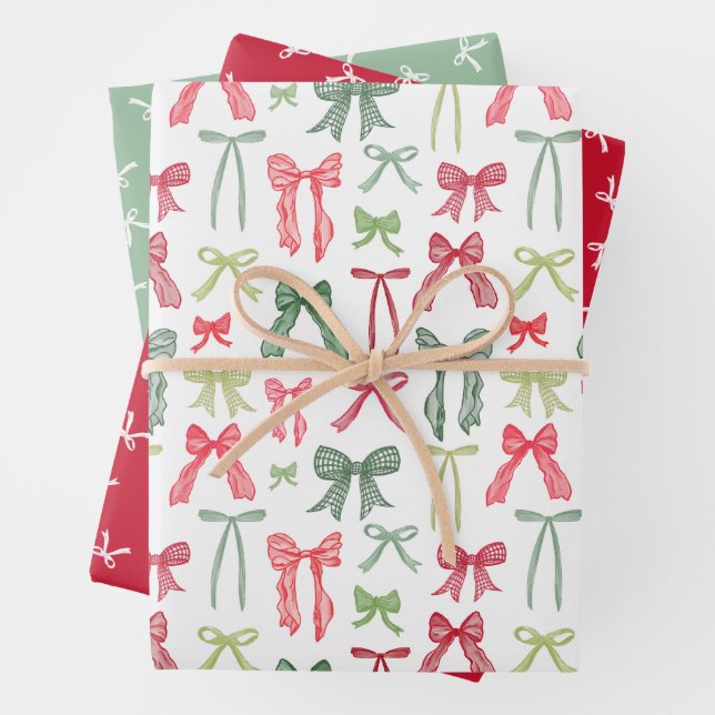 Hoja De Papel De Regalo Coquette Christmas Bows Wrapping Paper Red & Green (In situ)