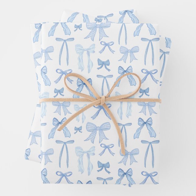 Hoja De Papel De Regalo Coquette Feminine Blue Bows & Ribbons (In situ)