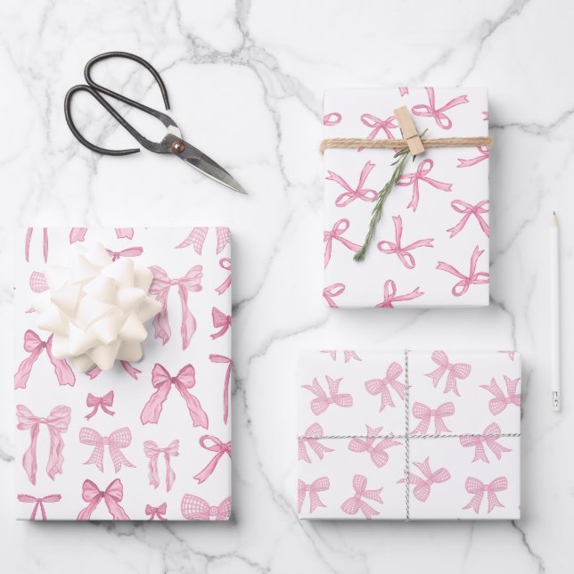 Hoja De Papel De Regalo Coquette Feminine Pink Bows & Ribbons (Anverso)