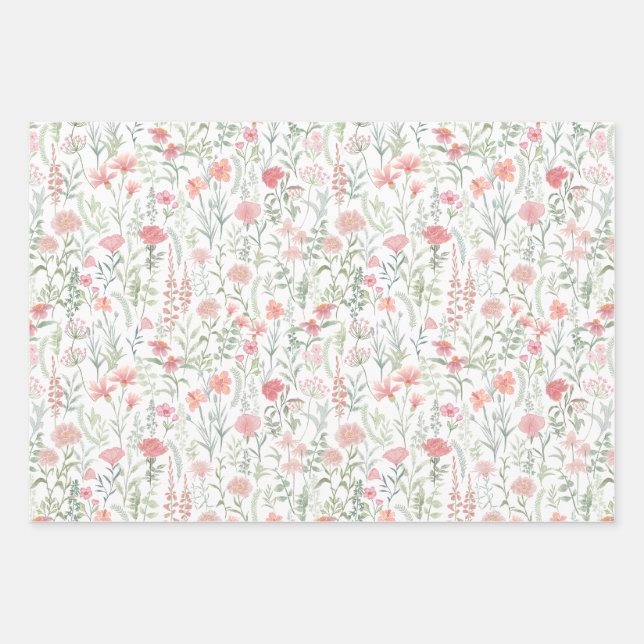 Hoja De Papel De Regalo Coquette Feminine Pink Wildflower Meadow (Anverso)