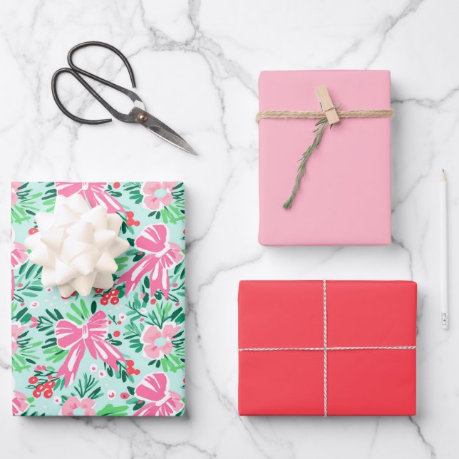 Hoja De Papel De Regalo Coquette Ilustrada Con Un Ajuste De Regalo Rosa Mo (Anverso)