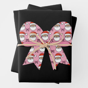 Hoja De Papel De Regalo Coquette Navidad Lazo Rosa Santa Antiguo Retro 