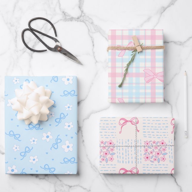 Hoja De Papel De Regalo Coquette Pastel Blue Cute Wrapping Paper (Anverso)
