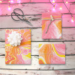 Hoja De Papel De Regalo Coral, amarillo y Naranja<br><div class="desc">Naranja,  cumpleaños rosado y amarillo,  ducha de bebé o envoltura de regalo boda con arte fluido de pintura de bonito.</div>