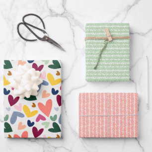Hoja De Papel De Regalo Coral Rojo Amarillo Soleado Verde Corazón Y Arte D