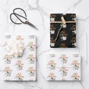 Hoja De Papel De Regalo Coral Verde azulado Purpurina de oro Feliz Año Nue