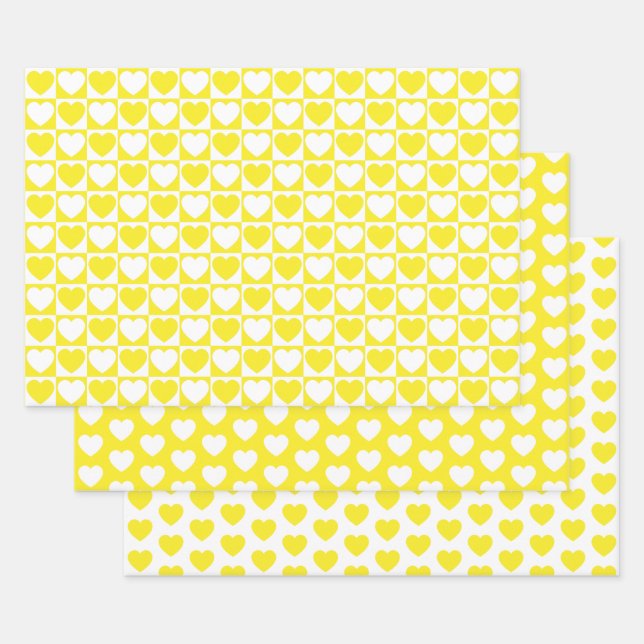 Hoja De Papel De Regalo Corazón amarillo y blanco (Set)