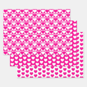Hoja De Papel De Regalo Corazón blanco y rosado caliente