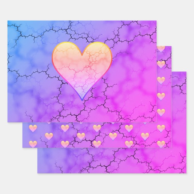 Hoja De Papel De Regalo Corazón de arcoiris con marmol (Set)