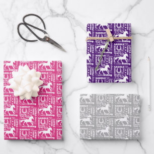Hoja De Papel De Regalo Corazón de caballo montando Tema Cute Girly