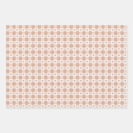 Hoja De Papel De Regalo Corazón de Cuadro Escocés de Melocotón Color Retro