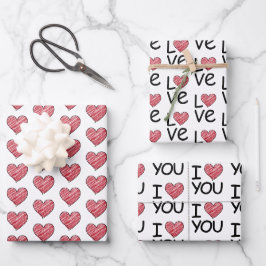 Hoja De Papel De Regalo Corazón de garabato rojo y patrón de escritura 'Te
