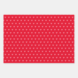 Hoja De Papel De Regalo Corazón de San Valentín sobre rojo y blanco con bl