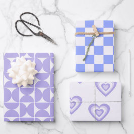 Hoja De Papel De Regalo Corazón geométrico roántico de color azul púrpura 