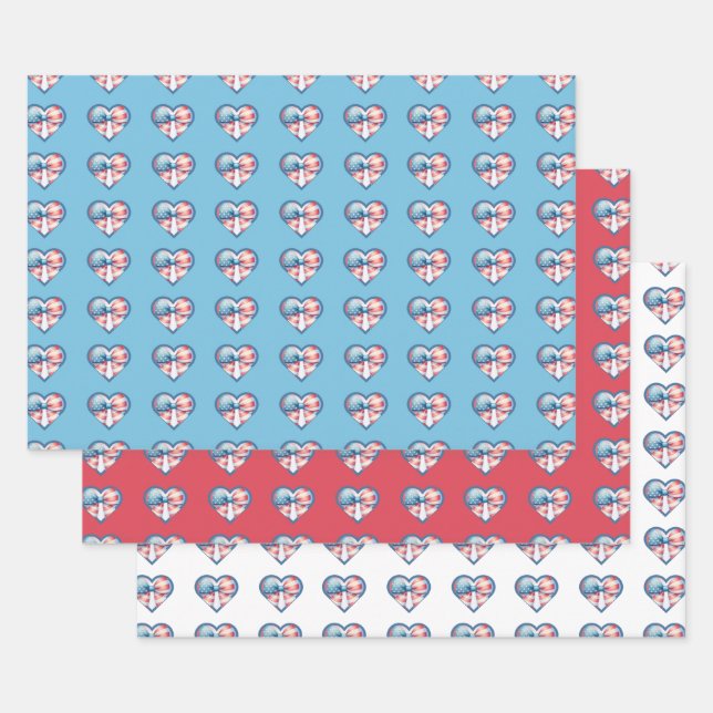 Hoja De Papel De Regalo Corazón Patriótico (Set)