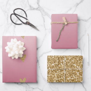 Hoja De Papel De Regalo Corazón Purpurina Ombre Rosa